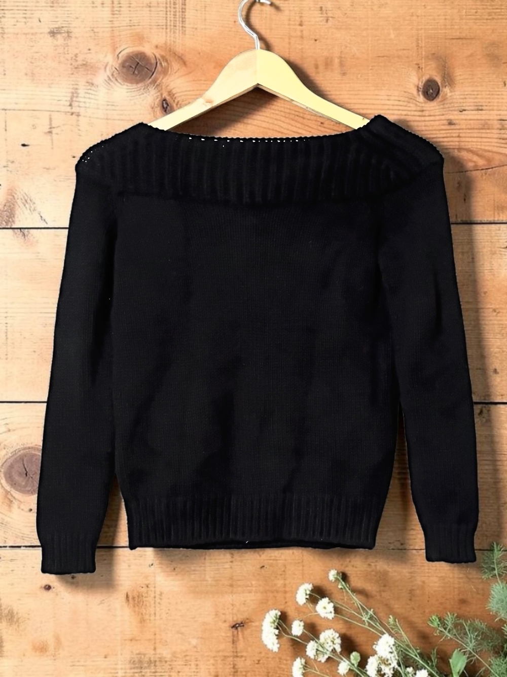 Massimo Dutti Massimo Dutti Made In Italy Black Ribbed Boat Neck Sweater XS